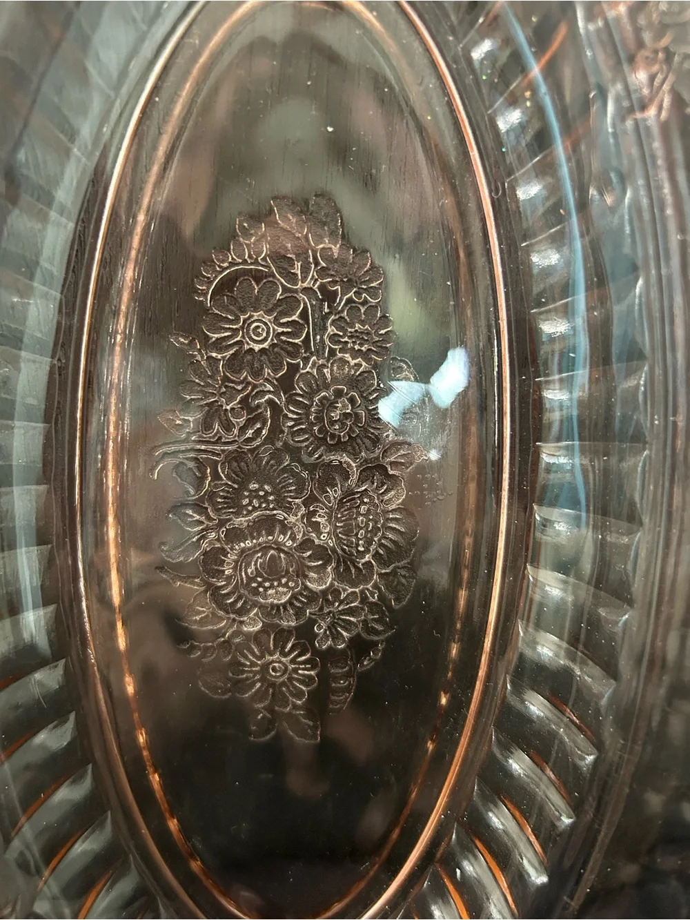 Anchor Hocking Pink Open Rose Depression Glass Relish/Celery Dish Vintage
